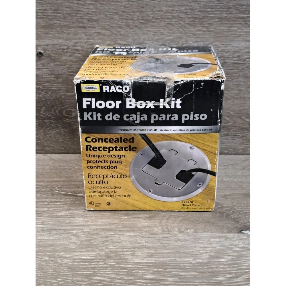 Hubbell Raco 6239NI Floor Box Kit Single Gang Round Satin Nickel Recessed Duplex